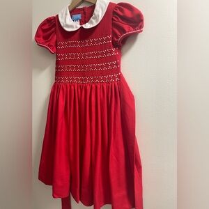 Anavini Red Smocked Dress with White Collar